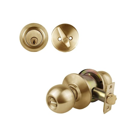 Trans Atlantic Co. ECB Bright Brass Grade 3 Cylindrical Entry Door Knob 2-3/4 in Backset Lockset and Single Cylinder Deadbolt Combo DL-ECB53S234DB251-US3